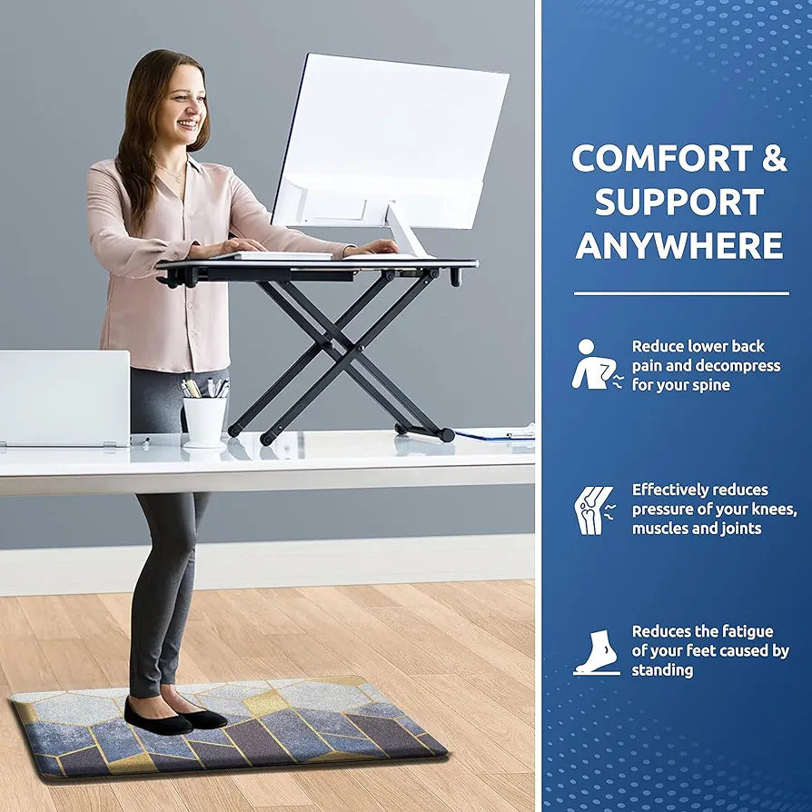 Luxe Home Columbo Anti-Fatigue Kitchen Mat - 51x99 cm Non-Slip Cushioned Comfort Mat - Geometric Mosaic Pattern Standing Desk Mat - Waterproof and Easy to Clean for Home and Office